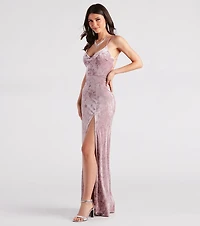 Samaria Formal Crushed Velvet Long Dress