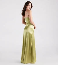 Maisy Cutout High Slit Satin Formal Dress