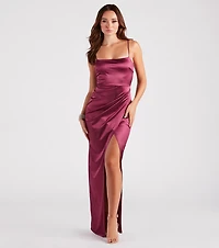 Mayra Formal Satin Slit Long Dress