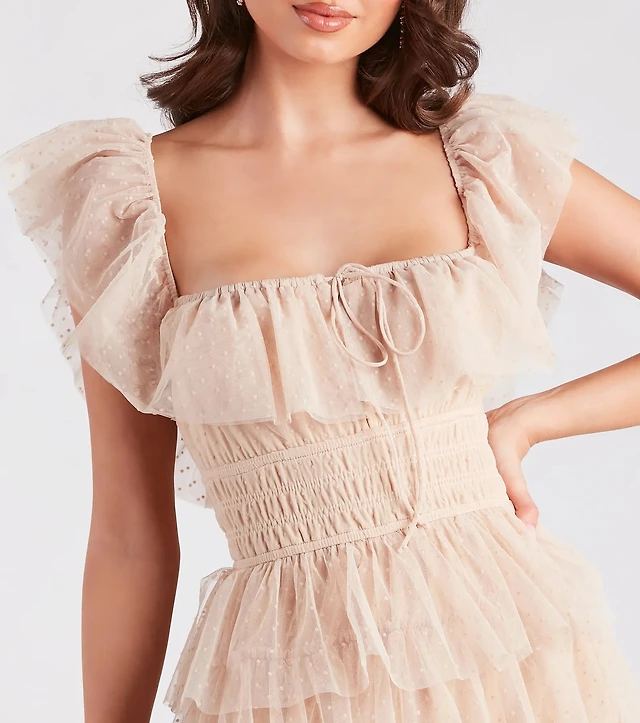 liliane garden rose ruffled a line formal dress Malia Floral Ruffle A-Line Formal Dress in Ivory | Size: 1 | Mesh Fabric main image 1