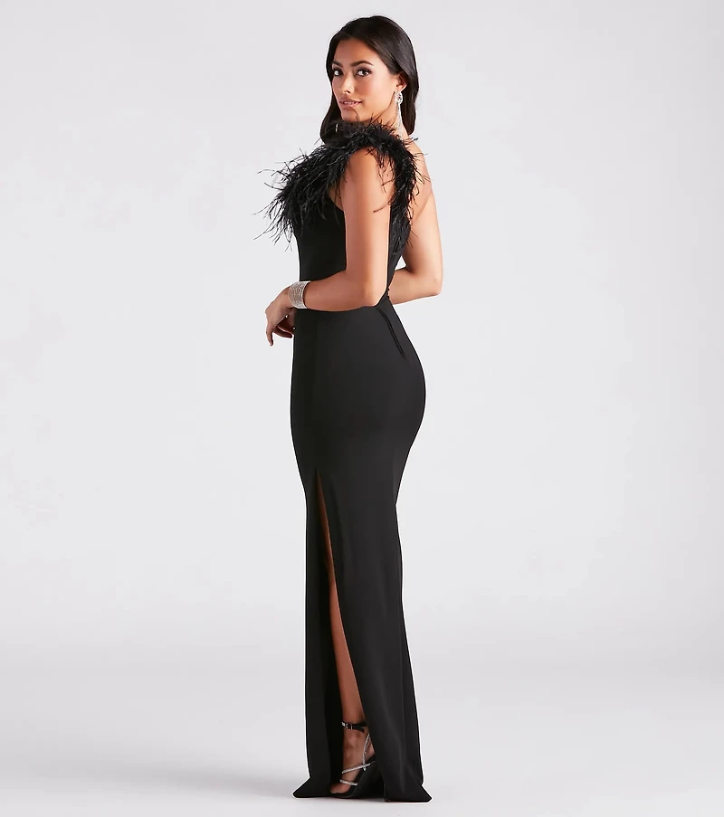 Patricia Formal Crepe Marabou Long Dress