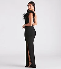 Patricia Formal Crepe Marabou Long Dress