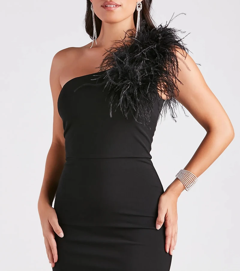 Patricia Formal Crepe Marabou Long Dress