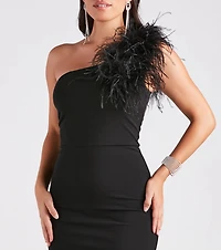 Patricia Formal Crepe Marabou Long Dress