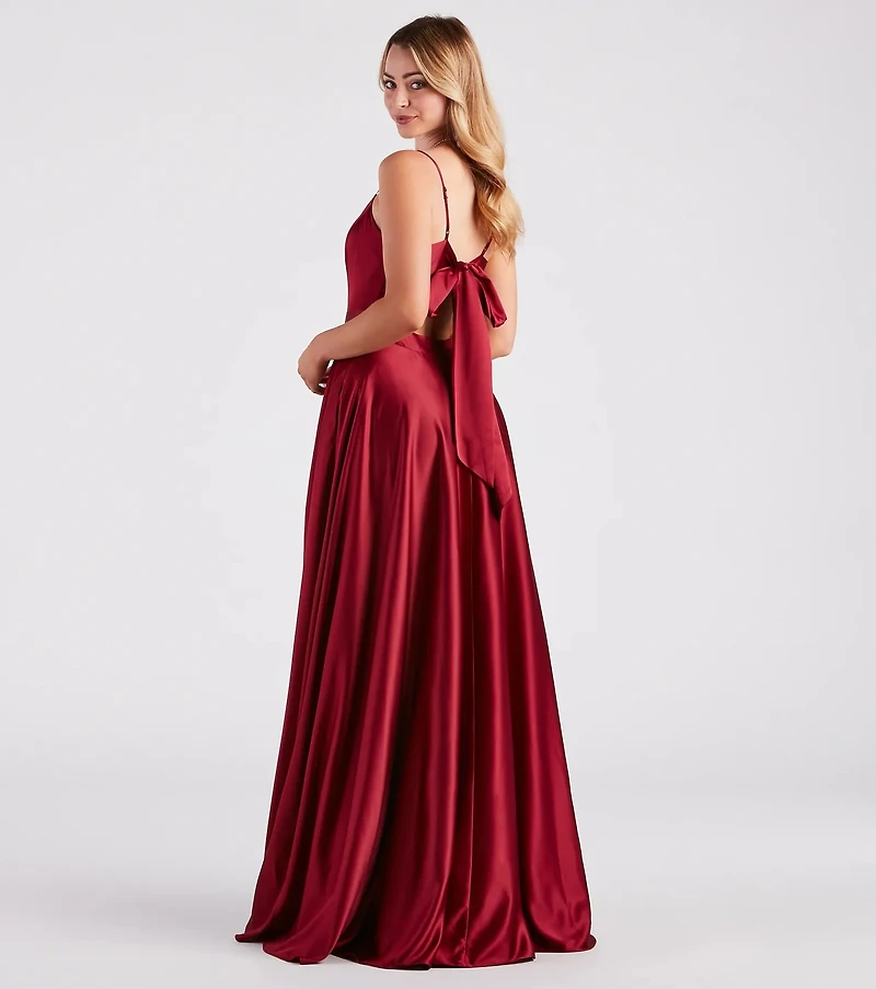 Emilie Satin Tie-Back A-Line Formal Dress