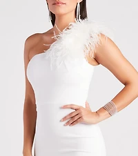 Patricia Formal Crepe Marabou Long Dress