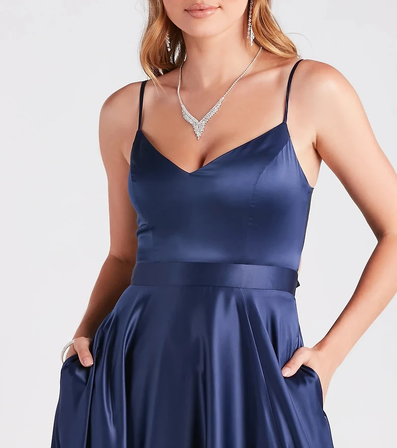 Emilie Satin Tie-Back A-Line Formal Dress