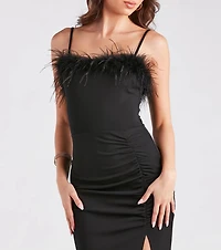Lara Marabou Feather Crepe Mermaid Dress