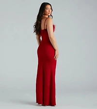 Lara Marabou Feather Crepe Mermaid Dress