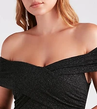 Bebe Formal Glitter Wrap Dress