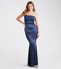 Priscilla Formal Satin Strapless Mermaid Dress