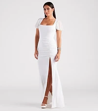 Zoie Formal Crepe Puff Sleeve Mermaid Dress