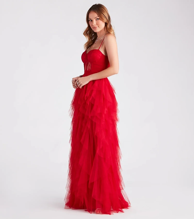 Ruth Formal Lace Tulle Ruffled Dress