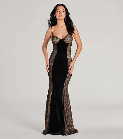 Dahlia V-Neck Mermaid Lace Velvet Formal Dress