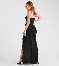 Melrose Formal Mesh Ruffle Mermaid Dress