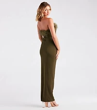 Monica Formal Crepe Strapless Feather Dress