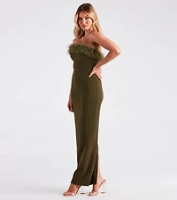 Monica Formal Crepe Strapless Feather Dress