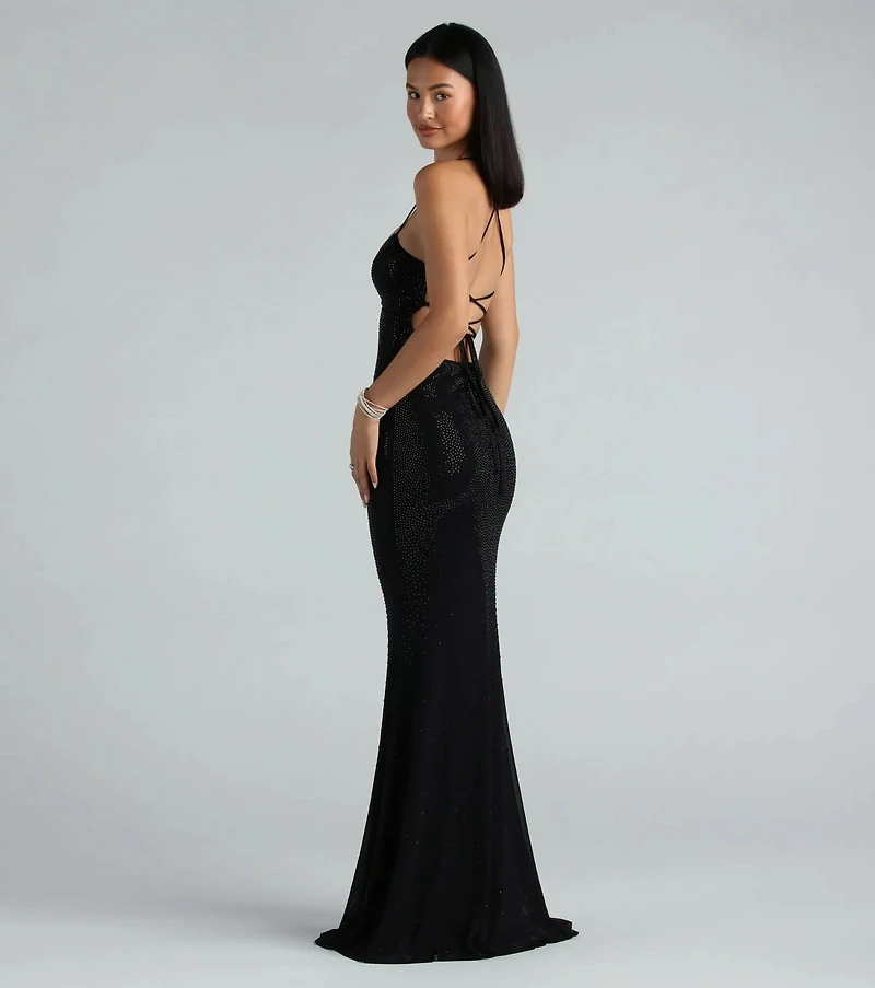 Blair Lace-Up A-Line Rhinestone Formal Dress