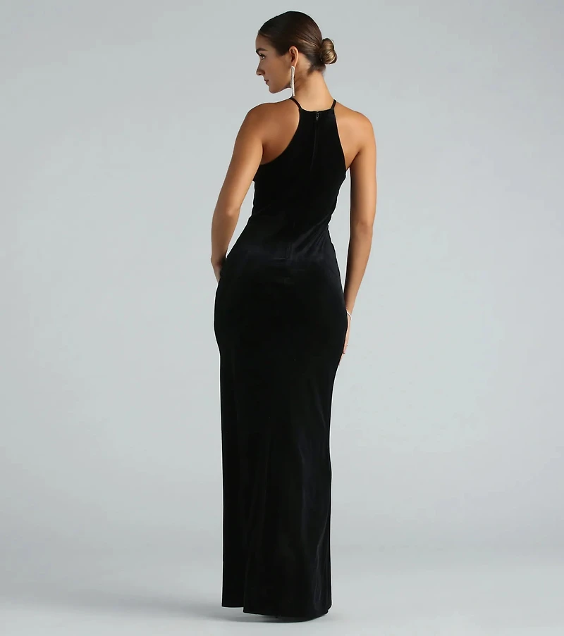 Marcela Formal Velvet High Neck Long Dress