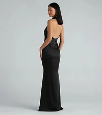 Amber Formal Satin Halter Open Back Long Dress
