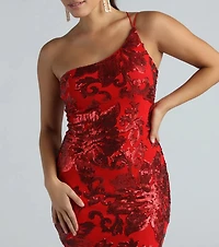 Kris Formal Sequin One Shoulder Dress With Train