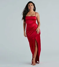 Mayra Formal Satin Slit Long Dress