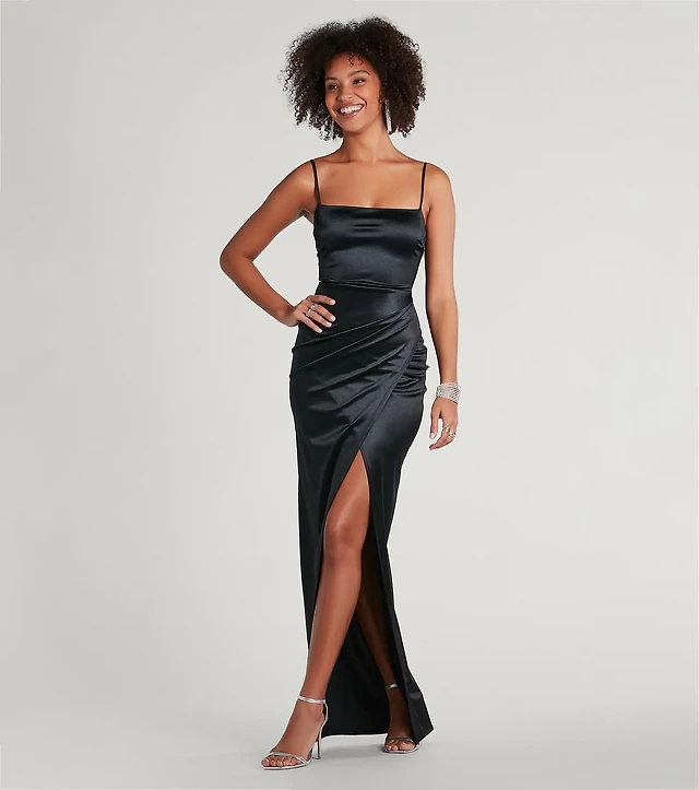 mayra formal satin slit long dress product info and reviews Windsor Mayra Formal Satin Slit Long Dress