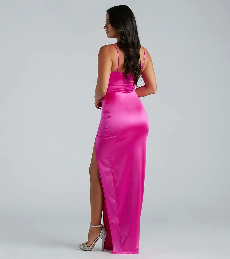 Kyla Cutout High Slit Satin Formal Dress