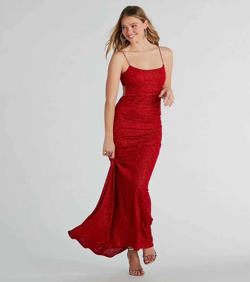 Britnee Formal Glitter Open Back Long Dress