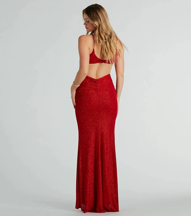 Britnee Formal Glitter Open Back Long Dress
