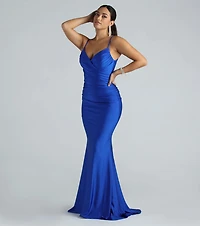 Kollyn Formal Surplice Ruched Mermaid Dress