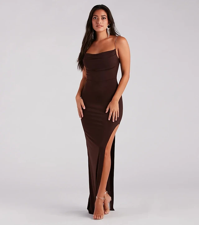windsor sasha rhinestone wrap dress with high slit reviews Alisha Strap Formal category_Dresses