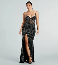 Hartley Formal Faux Pearl Rhinestone Long Dress