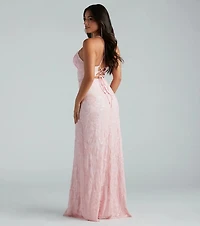 Kleo Formal Sequin Rose Lace-Up Mermaid Dress