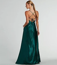 Tabitha Lace Up A-Line Satin Formal Dress