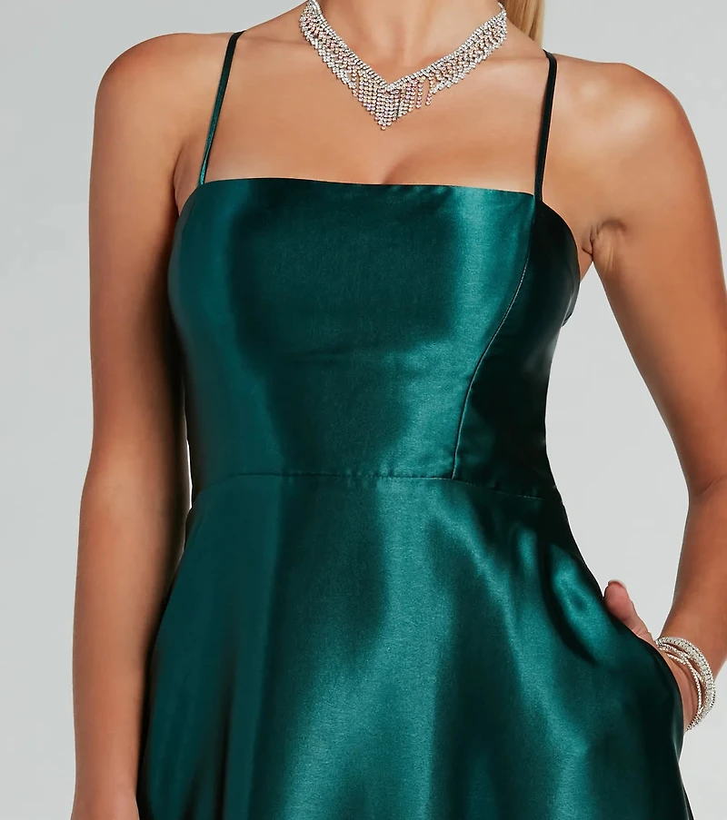 Tabitha Lace Up A-Line Satin Formal Dress
