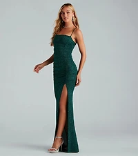 Hayden Ruched Glitter Knit Mermaid Dress