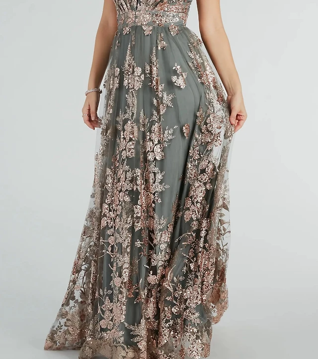 chinese dress ladies Lace-Trim Satin Floral Maxi Dress main image 0