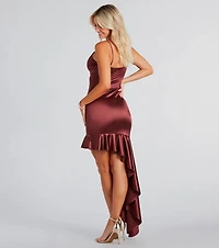 Cecelia Formal Satin Ruffle High Low Dress