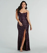 Esperanza Formal Sequin Cowl Dress