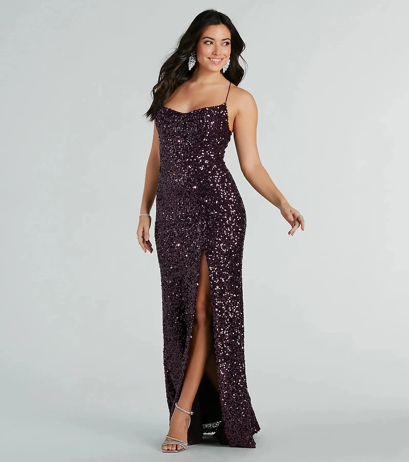 Esperanza Formal Sequin Cowl Dress