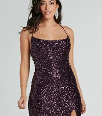 Esperanza Formal Sequin Cowl Dress