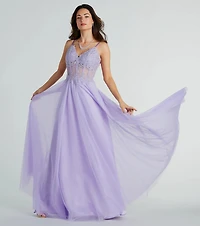 Jaci Rhinestone Embroidered Mesh Formal Dress