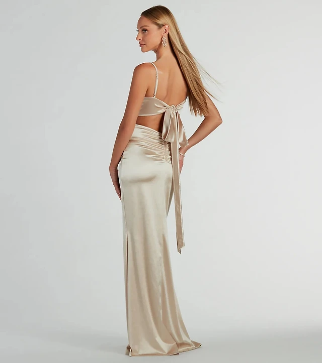 marsha formal satin tie back dress Windsor Marsha Cowl Neck Mermaid Formal Dress