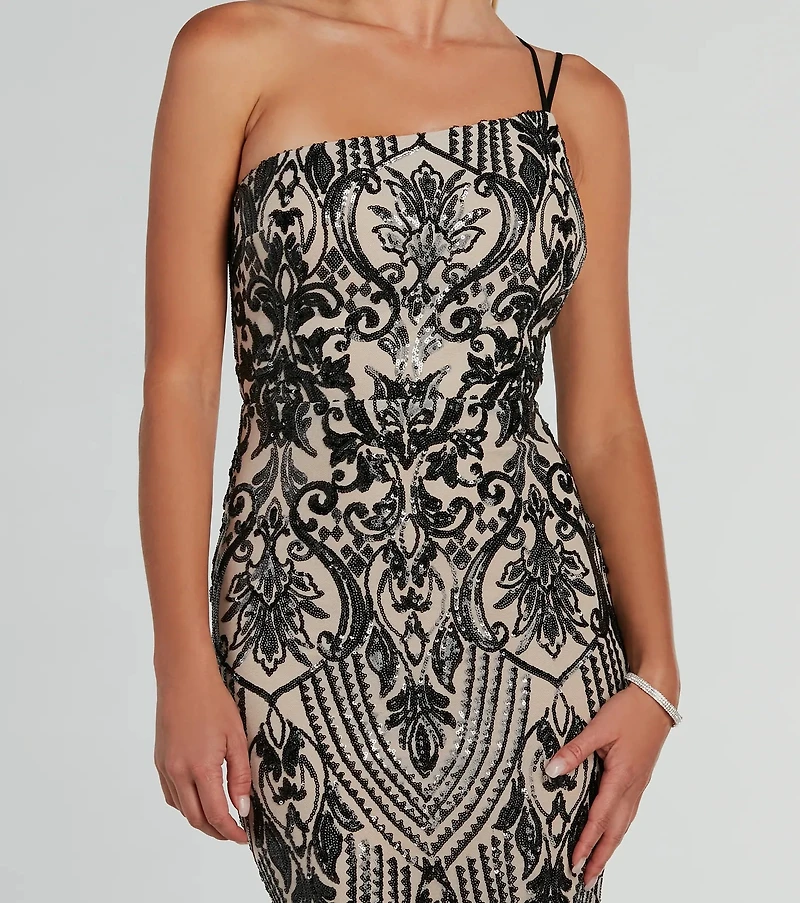 Sarah One-Shoulder Mermaid Sequin Formal Dress