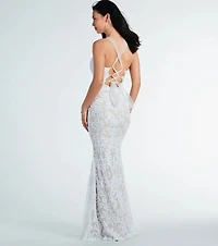Brooklyn Bustier Tulle Lace-Up Sequin Formal Dress