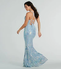 Brooklyn Bustier Tulle Lace-Up Sequin Formal Dress