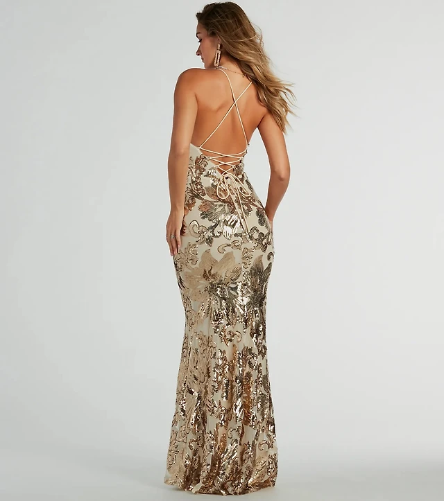 slim fit dress slacks Ladivine CM382 Elegant Formal Fitted Gown Rose Gold / 10 main image 0