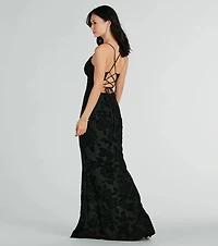 Aly Formal Floral Velvet Lace-Up Mermaid Dress