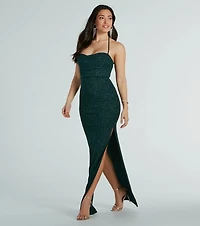 Hollie Halter Slit Glitter Long Formal Dress